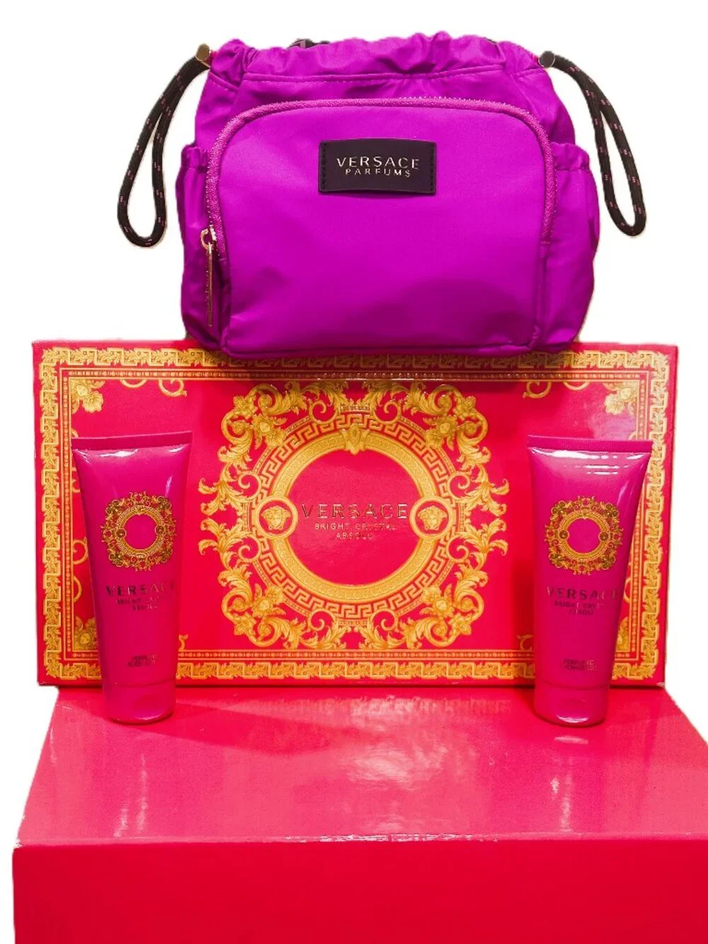 Versace Women's Bright Crystal Absolu Parfums Gift Set Purple Bag Lotion Gel